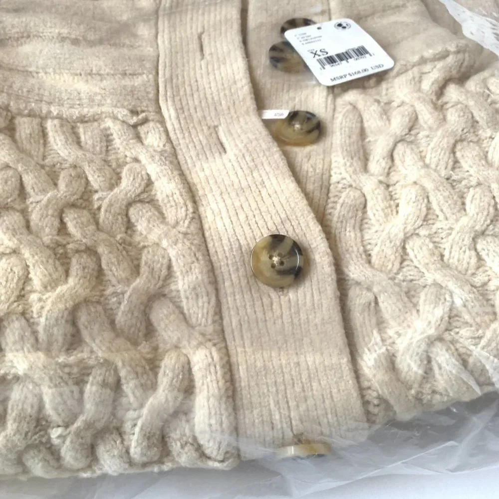 Free People Chunky Cable Knit Cowl Cardigan in Cream